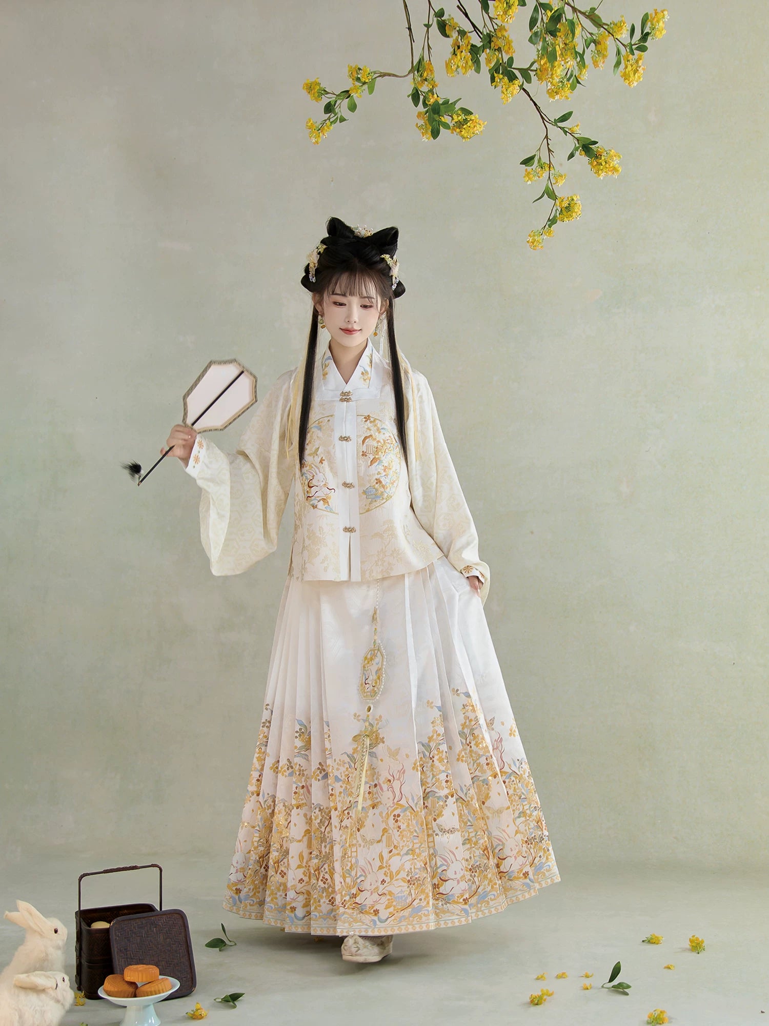 Flower Fairy Story [Golden Branch Rabbit Shadow] Bust Skirt Weaving Horse Face Skirt Set han HanFuDreams