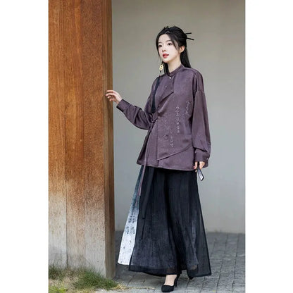 Hanfu Tencel Improved Song Pants HanFuDreams Two-piece set (grape purple shirt + Tencel Song pants) S