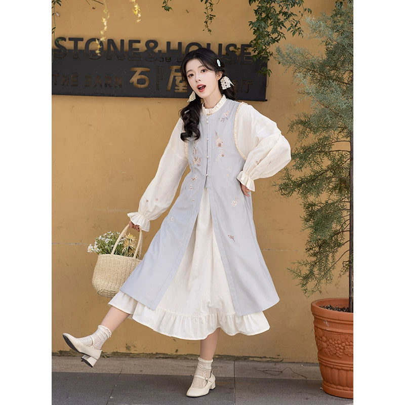 Chi Xia [Clear Mountain] Ming long than armor cotton long shirt ming HanFuDreams Qingshan has a two-piece set S