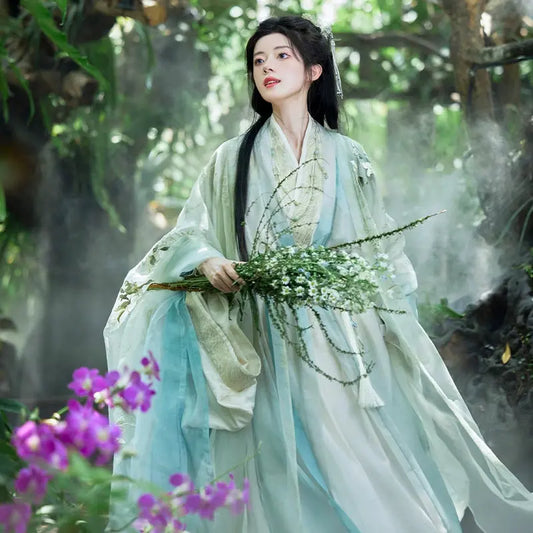 Spring Wide-Sleeved Straight Train Embroidered Cooling Hanfu han More than thirteen five-piece set XS