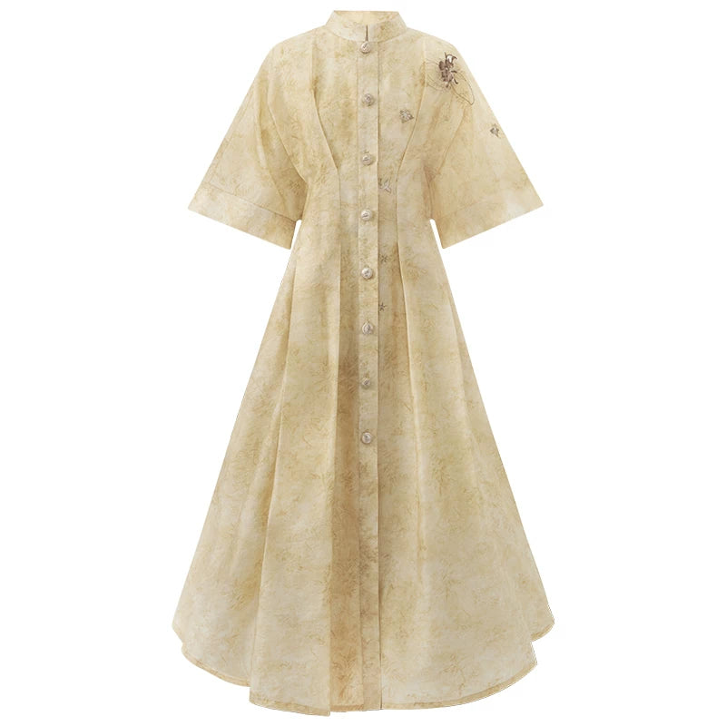 Wenzhong Tencel Set—Stand-Collar Duijin Embroidered Dress modern Shisanyu Dress XS