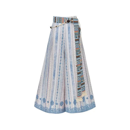 [Cangming Night] denim embroidered jacket curved collar top trousers set modern HanFuDreams Trousers (including belt) S
