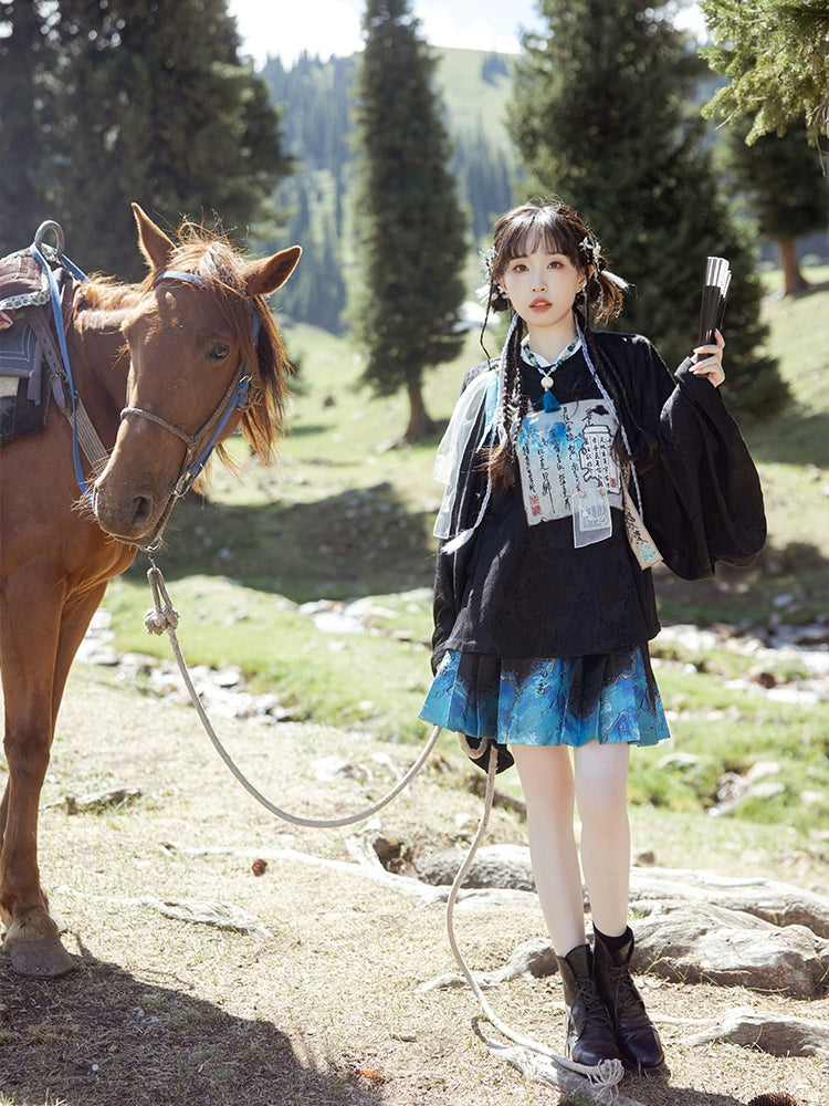 More than thirteen [eight broken brocade gray] round neck shirt short skirt Han suit modern HanFuDreams