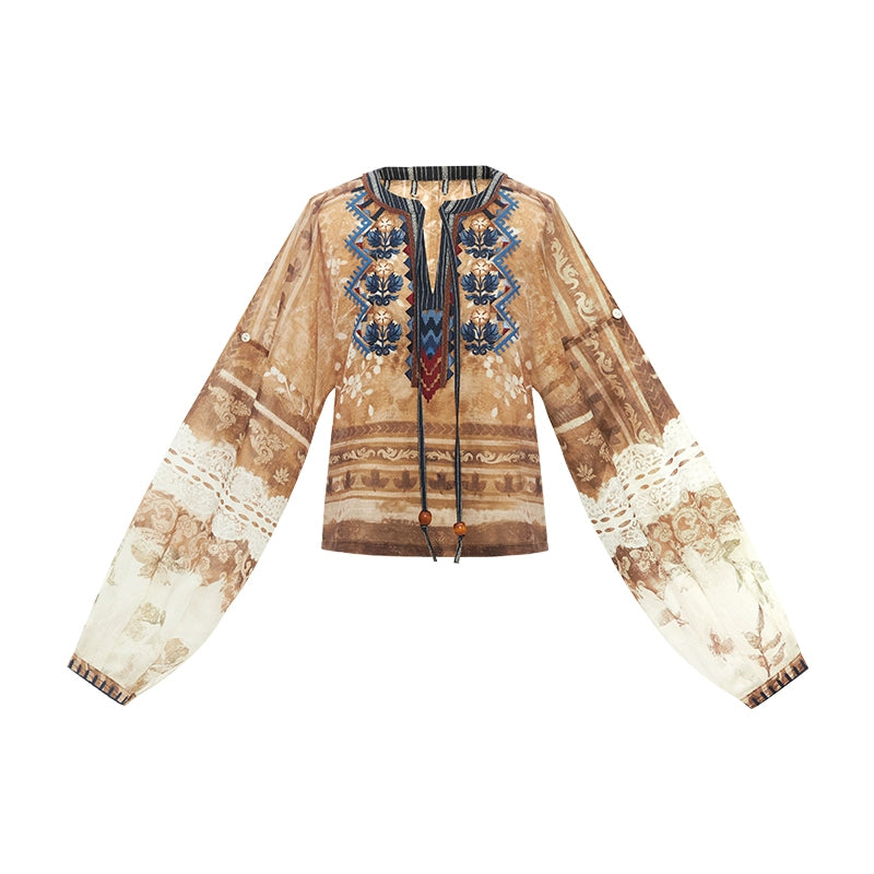 More than thirteen [desert songs] exotic wind embroidered vest round neck shirt broken skirt modern HanFuDreams Crew neck (improved) S