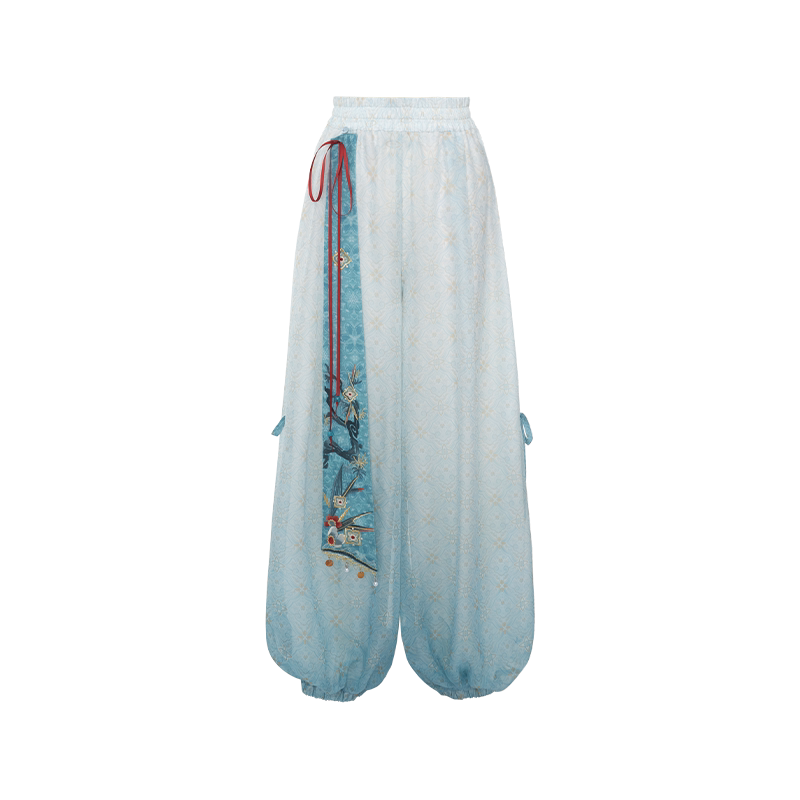 (Pre-Order)[Pine Lake] Modern Tang Style 2-Piece Blue Hanfu Set modern Shisanyu Lantern Pants XS