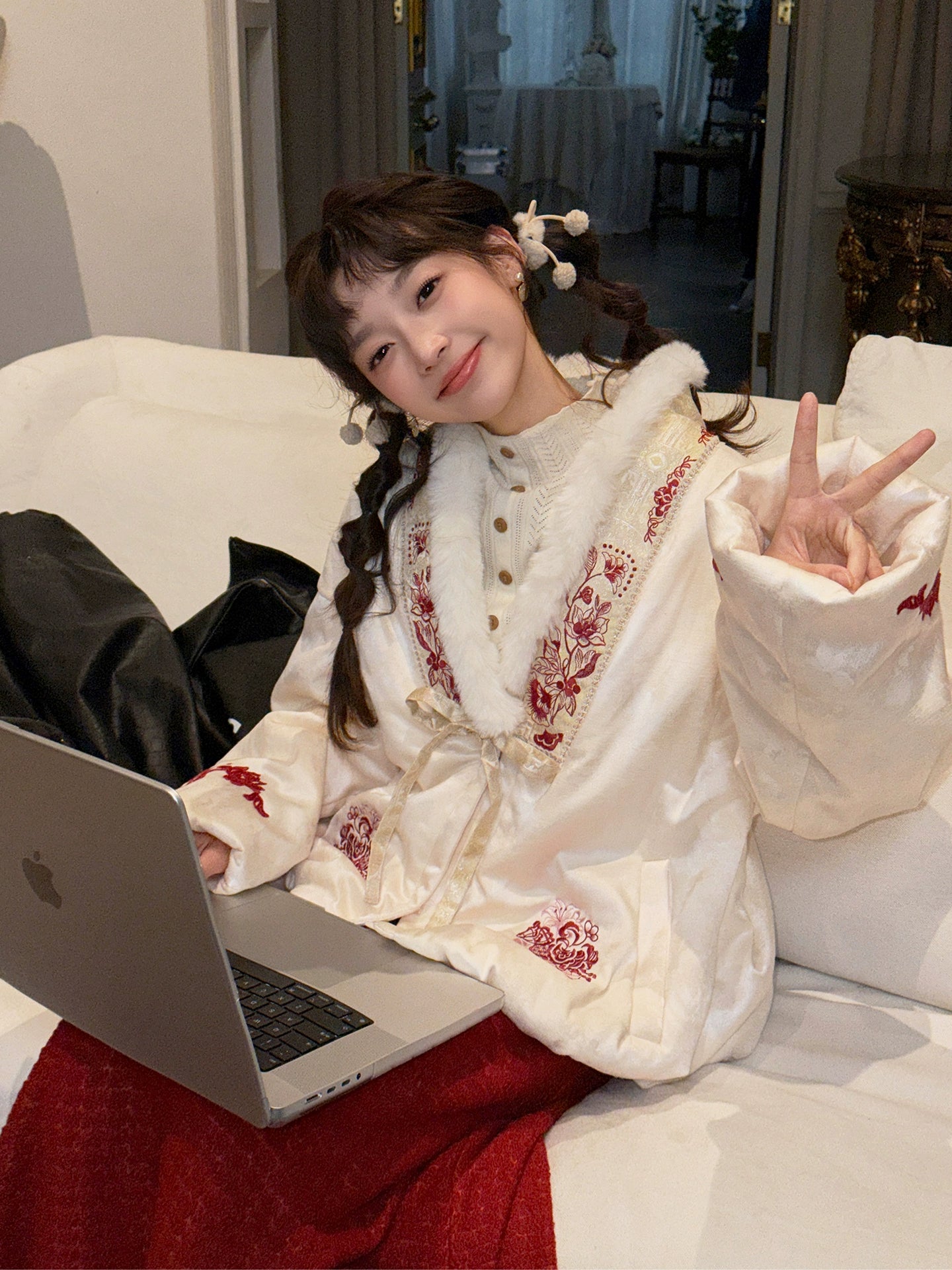 More than thirteen [snow neon] chenille jacquard jacket rope embroidered cotton-padded coat modern HanFuDreams