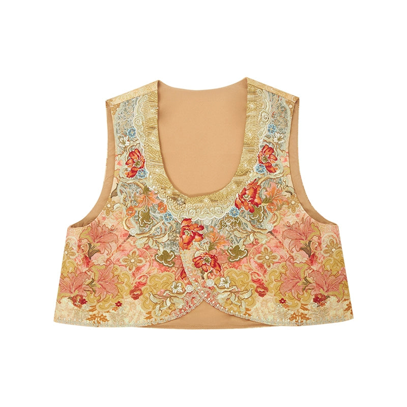 More than thirteen [Manye Zhiqiu] vest three-dimensional embroidery shirt pleated skirt modern HanFuDreams vest S
