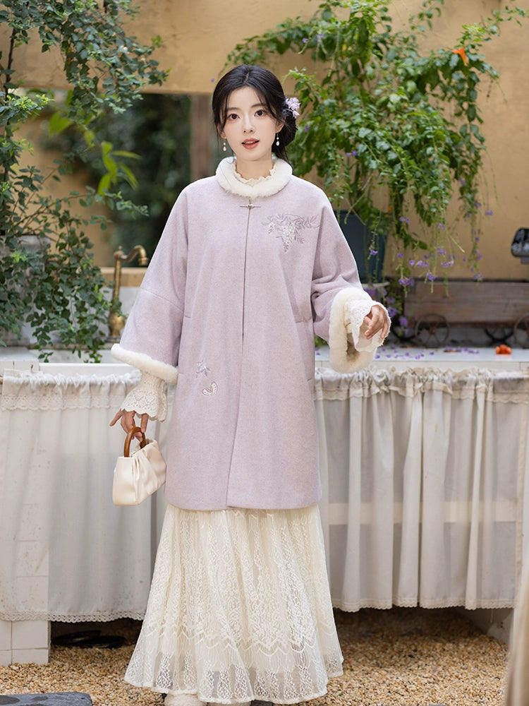 Chi Xia [Wisteria Butterfly Language] Fleece Arctic Fleece Long Jacket Ming ming HanFuDreams