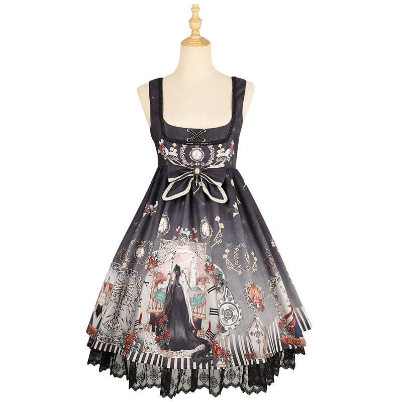 Halloween Sakura Love Goth Lolita Black Fairy Jsk Diablo Vintage Gemini lolita HanFuDreams Black jsk skirt + detachable bow. S