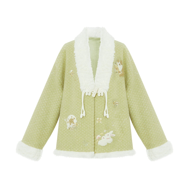 More than thirteen [Muyun] plush jacket embroidered pants warm national style set modern HanFuDreams jacket S