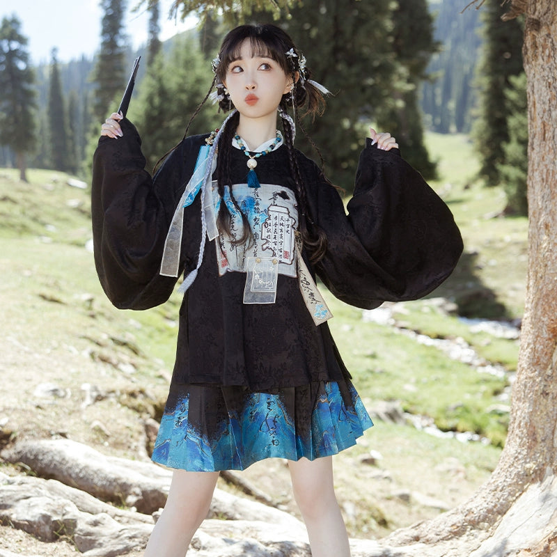 More than thirteen [eight broken brocade gray] round neck shirt short skirt Han suit modern HanFuDreams three-piece set XS