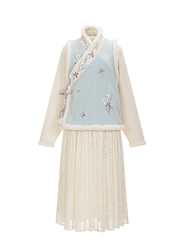 Chi Xia [Mengqi Iris] Han element velvet than nail lace skirt