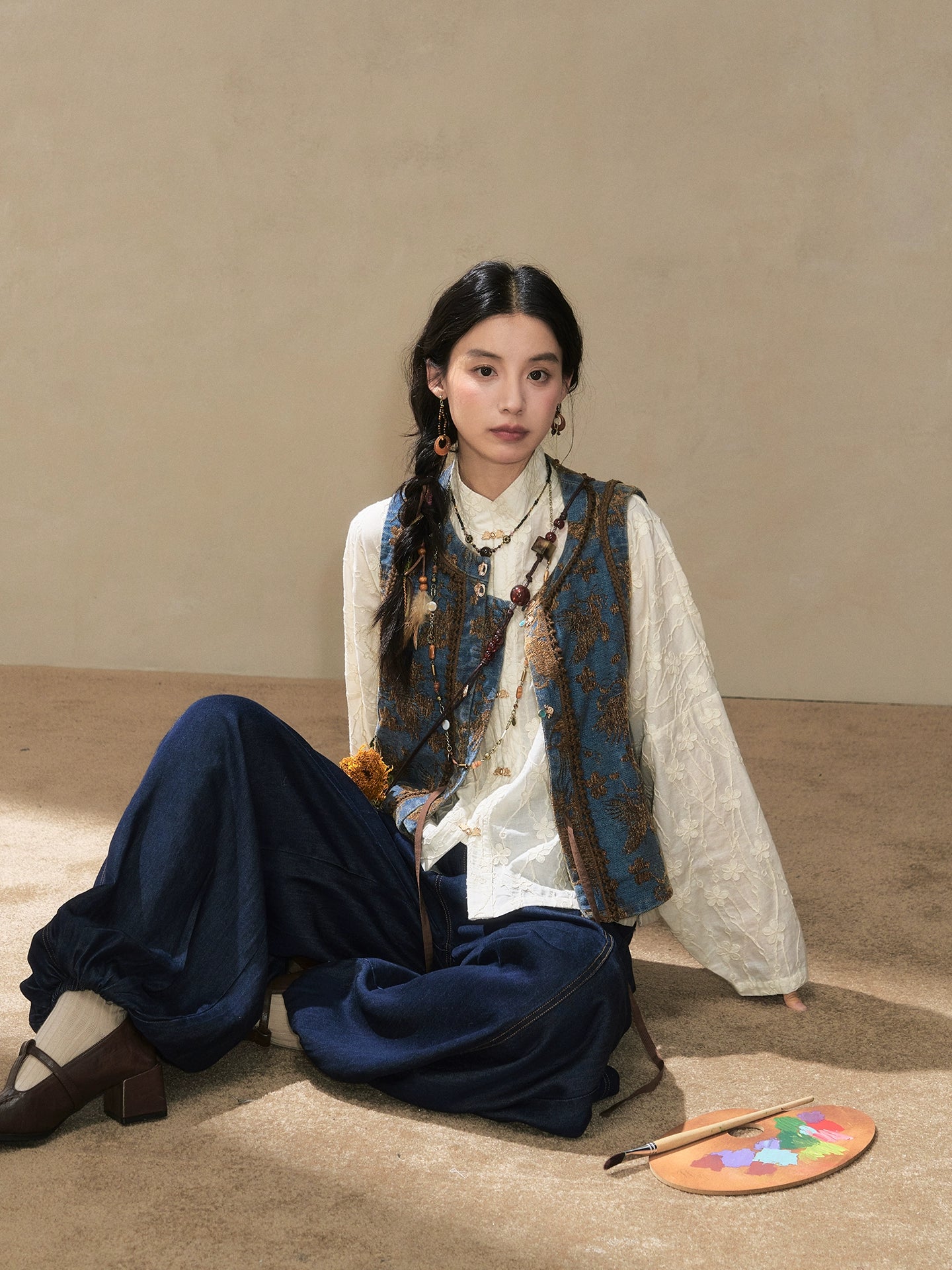 July Eve [Guanghan Cheese] Denim Short Bijia White Shirt Bloomers Han han HanFuDreams