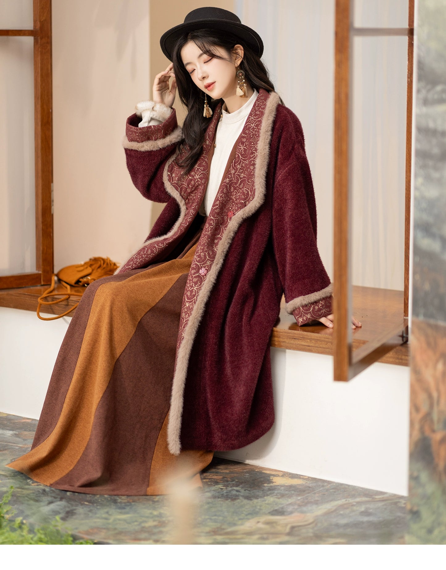 Chi Xia [Weaving Hua] Fleece Chenier Tang Coat Multi-colored Tang System