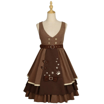 Autumn and winter lolita cat detective JSK Japanese is open retro college style lolita HanFuDreams JSK skirt + belt S