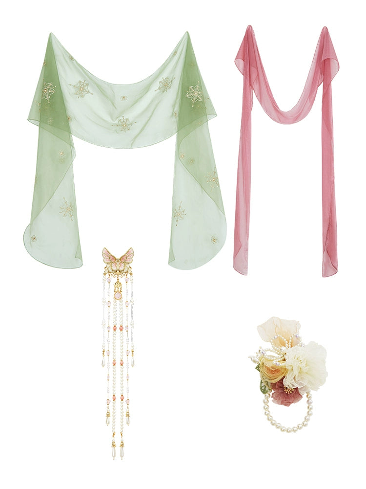 More than thirteen [Peiyu Spring Breeze] pink and green silk Hanfu accessories accessories HanFuDreams