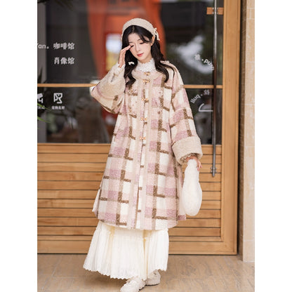 Chi Xia [Rose Keluli] Round neck plaid long jacket Han han HanFuDreams Round neck plaid long jacket S