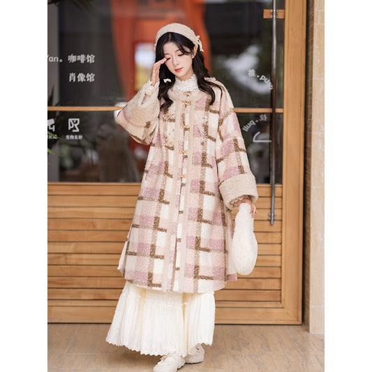 Chi Xia [Rose Keluli] Round neck plaid long jacket Han han HanFuDreams Round neck plaid long jacket S