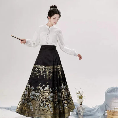 Shirt with imitation makeup flower horse face skirt Hanfu. ming SevenQueenWig S two sets (Yaohei)