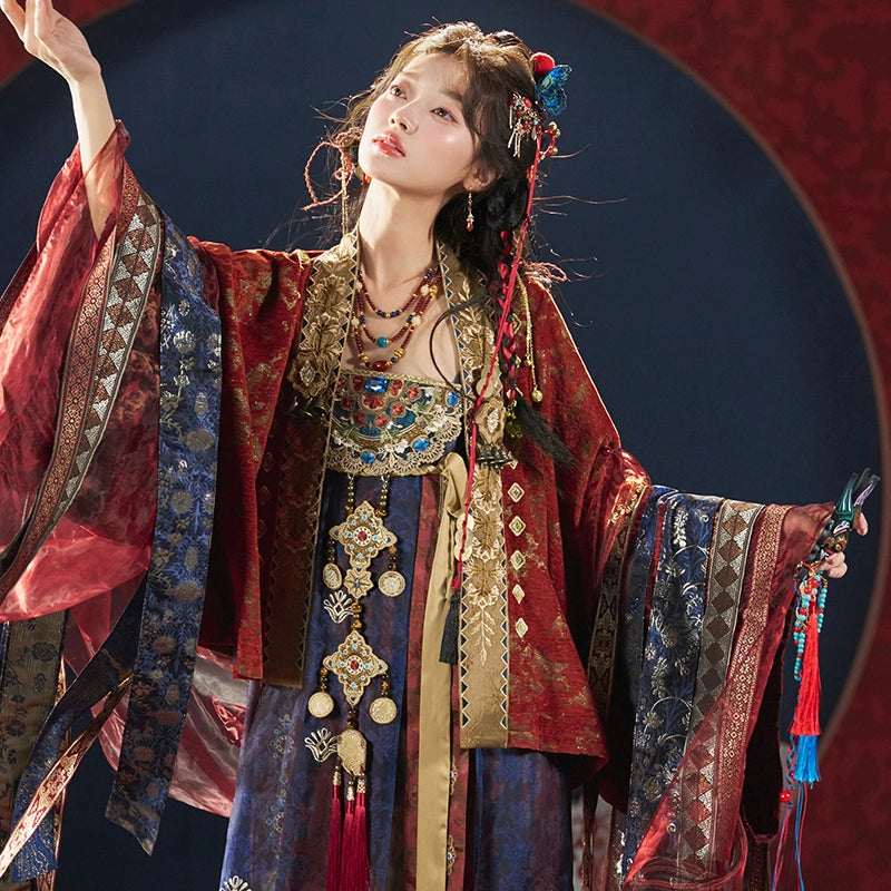 More Than Thirteen [Queen Mother Ghost Banquet] Suspender Skirt Tang Hanfu tang HanFuDreams Four-piece set (including accessories) S