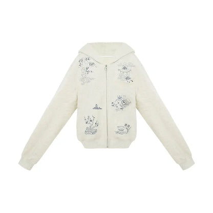 [Wangchuan Yi] embroidered zipper jacket black hooded sweater modern HanFuDreams Sweater (grey) S