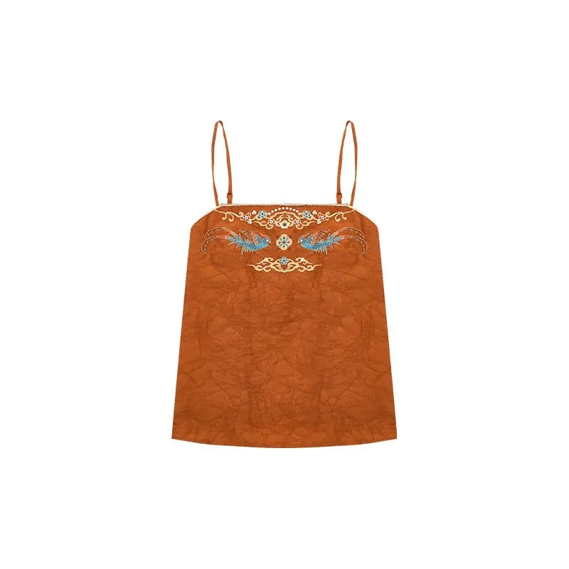 July Eve [Shumiyu Mingke] Fake two-piece pleated clothes, embroidered suspenders skirts han HanFuDreams Sling XS