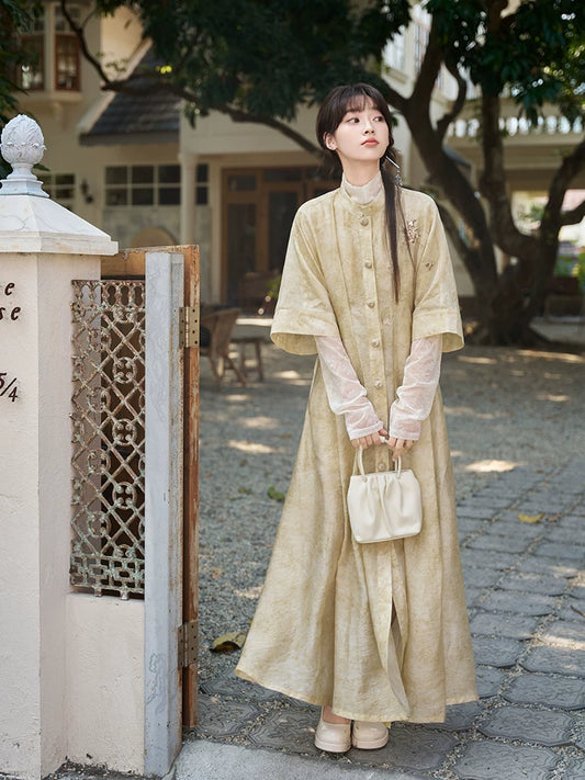 Wenzhong Tencel Set—Stand-Collar Duijin Embroidered Dress modern Shisanyu