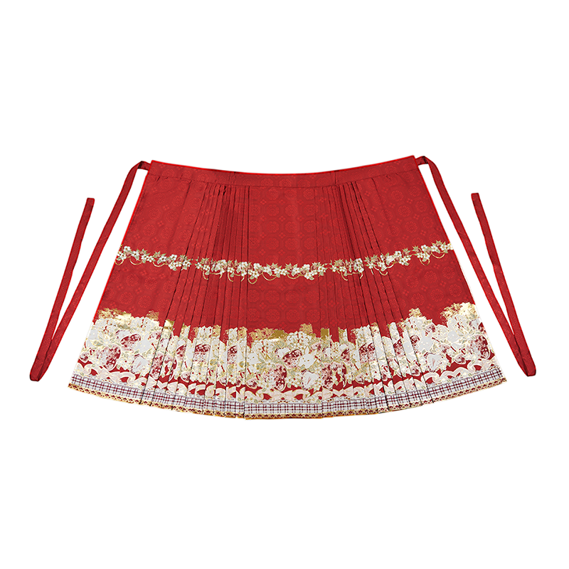 Flower Fairy Story [Berry Rabbit] Cross-necked Pipa Sleeve Weaving Gold Horse Face Dress Ming ming HanFuDreams Strawberry red horse dress [eight points] S