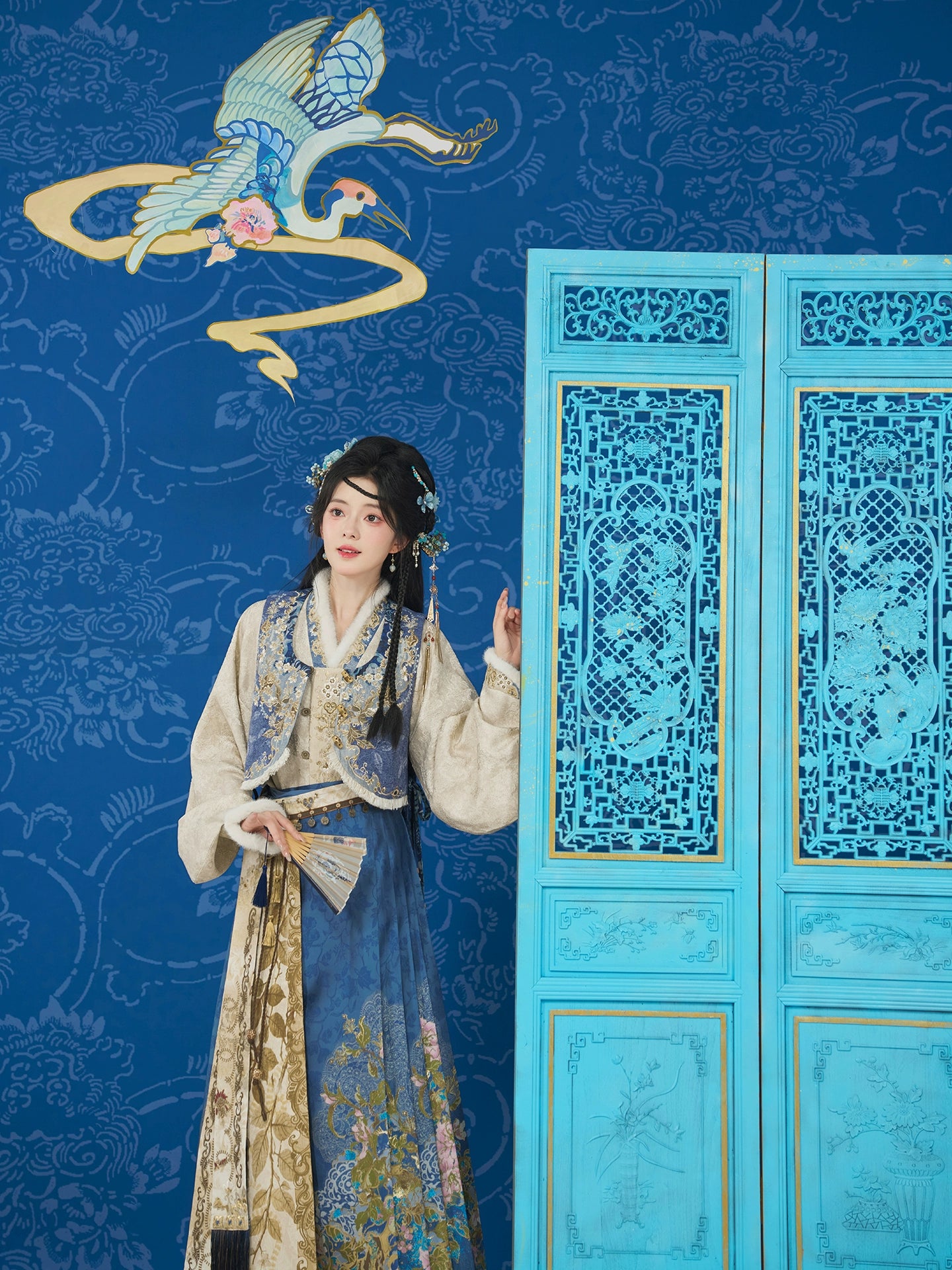 More than thirteen [blue clouds and autumn twilight] jacquard vest top woven horse dress ming HanFuDreams