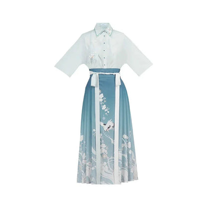 Hanfu Skirt Trivinyl Fiber Eight Points Horse Skirt han HanFuDreams Shirt + eight-point horse noodles (two-piece set) S