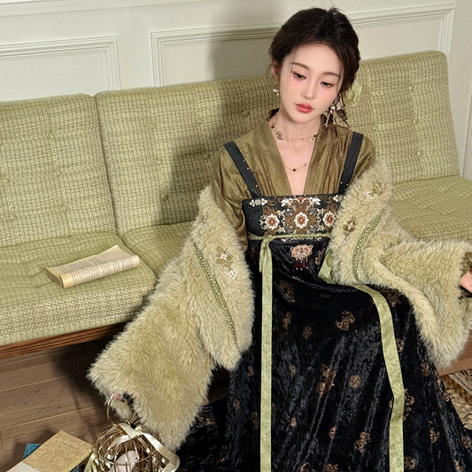 More than thirteen [Yaoshan Bell] plush jacket, velvet sundress, jacquard cardigan modern HanFuDreams Three-piece set S
