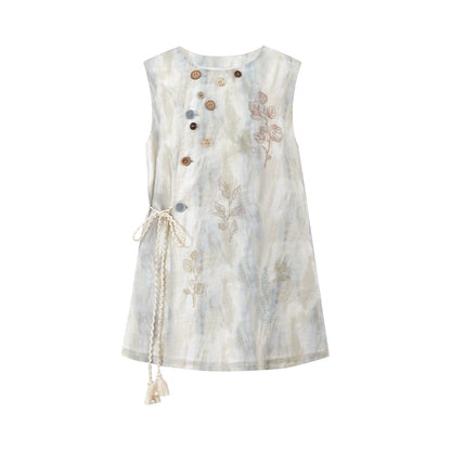 More than thirteen [Zhuxi] embroidered Tencel vest shorts chic set modern HanFuDreams vest S