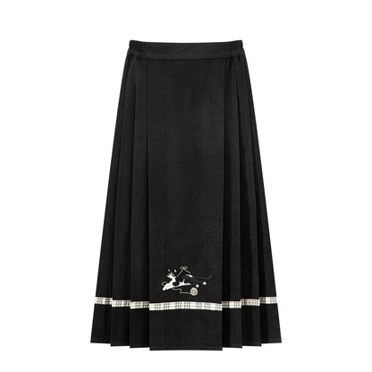Chi Xia [Lucky Enter Meow] Fleece Short Jacket Horse Face Skirt Ming HanFuDreams Elastic waist horse dress S