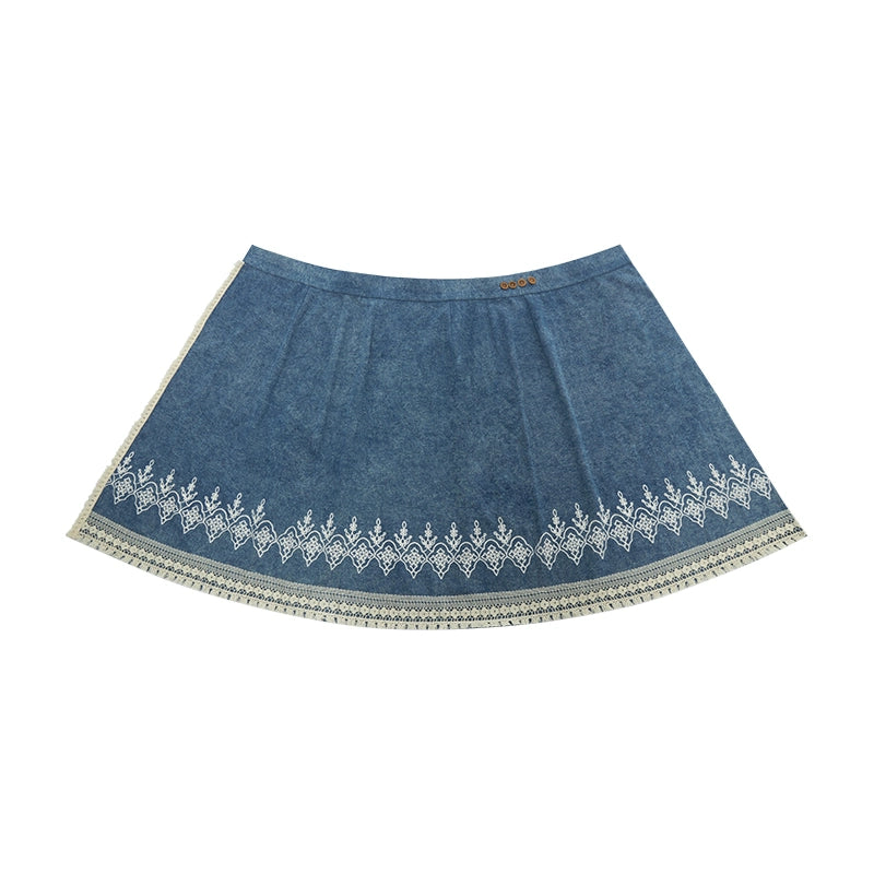 More than thirteen [autumn river snow] 2025 autumn new pullover jacquard sweater denim skirt modern HanFuDreams lower skirt S