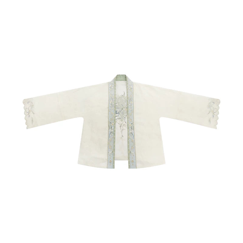 (Pre-Order)Clear Light - Embroidered Tencel Pojian Duijin & Poqun Set modern Shisanyu Embroidered Open Blouse XS