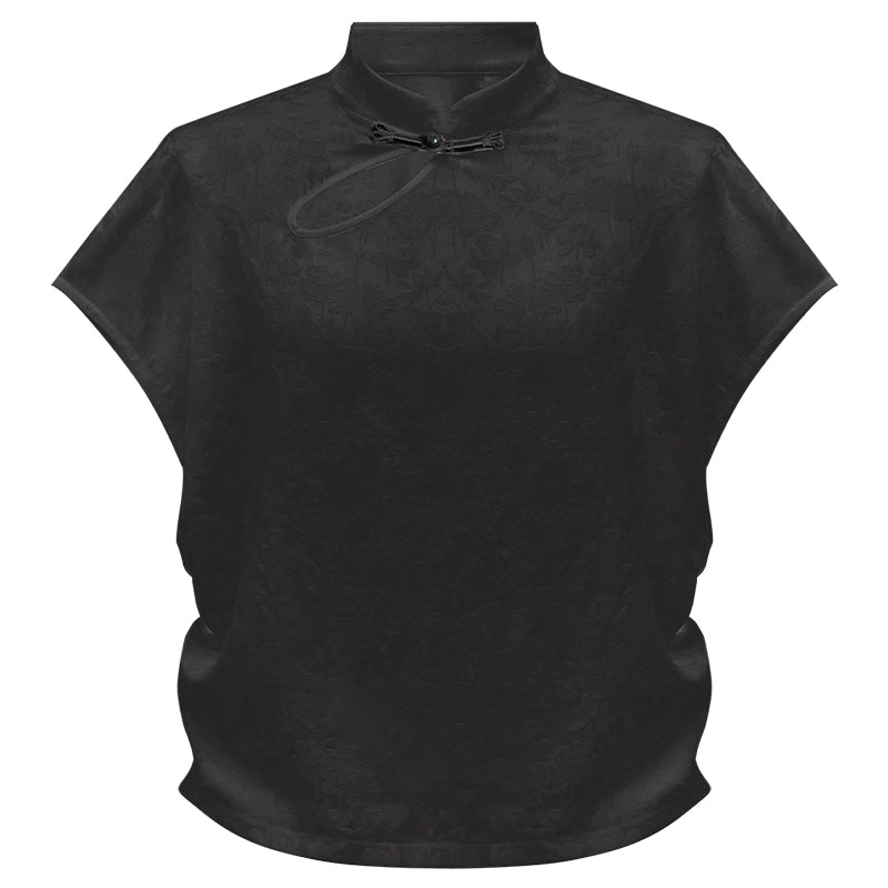 More than thirteen [Fuxiang] new Chinese-style dark-patterned jacquard top modern HanFuDreams Top (black) XS