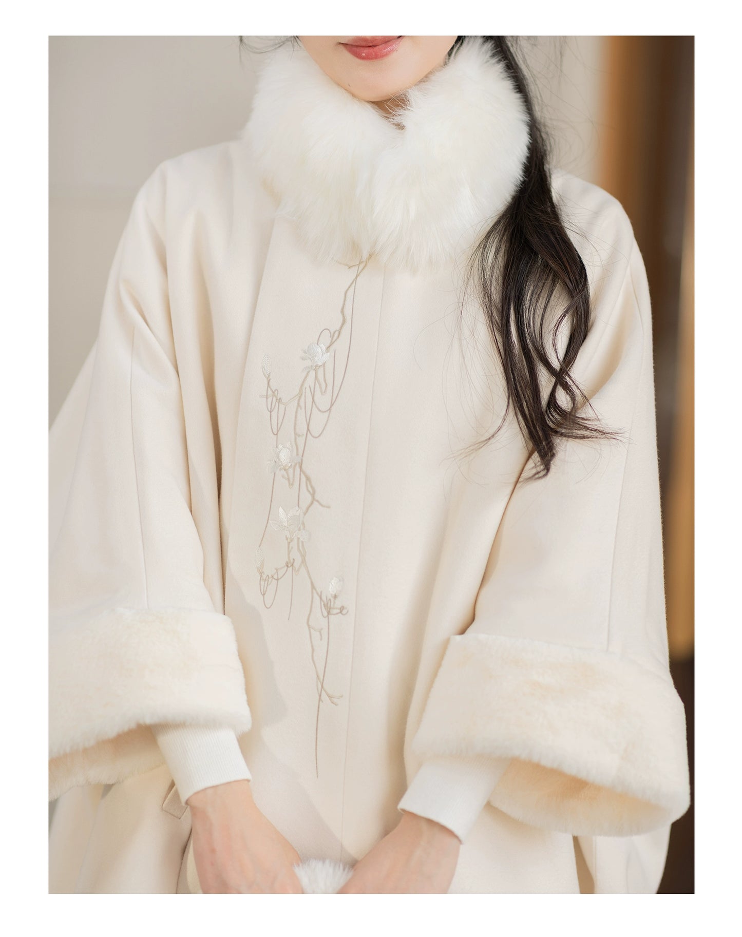 Han element cloak coat imitation fox fur collar hanfu women