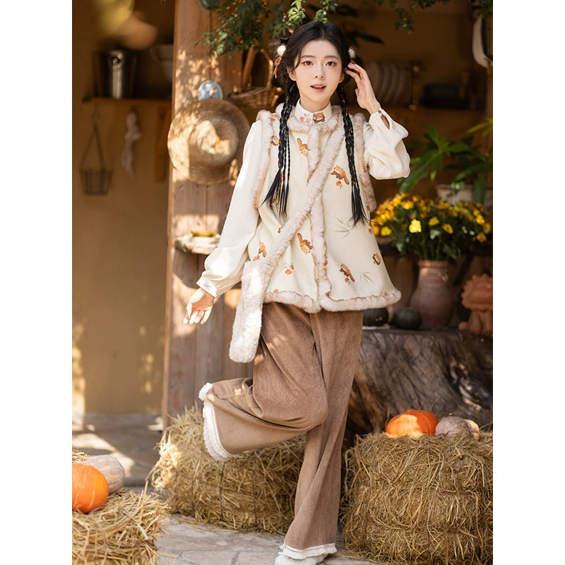 Chi Xia [Persimmon Warmth] plus velvet than armor short shirt and trousers Ming ming HanFuDreams Persimmon Persimmon Warm Four-Piece Set (New Bag Only) S