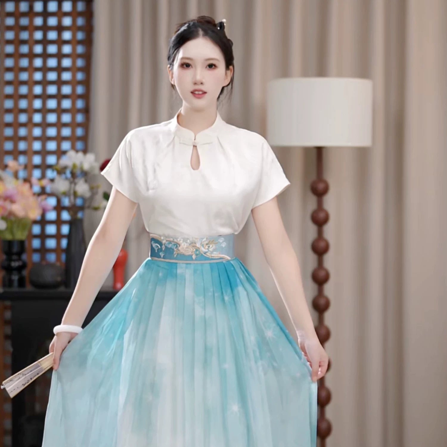 Flower Fairy Story [Shattered Star and Sunk Sea] Embroidery Half-pleated Princess Hundred Dresses modern HanFuDreams Broken star sunk sea hundred skirts + summer tops + Yingluo back clouds S