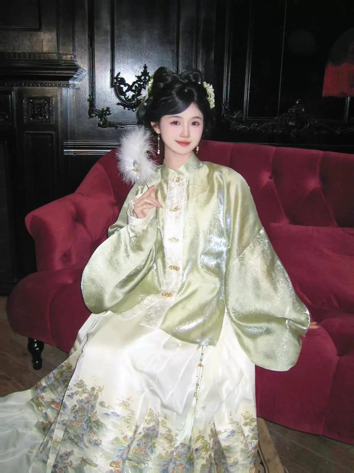 Flower Fairy Story [Shuiguang Mountain] Stand-up Neck Pipa Sleeve Horse Skirt Set Ming ming HanFuDreams