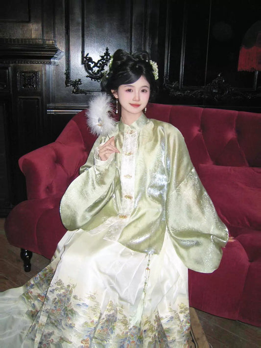 Flower Fairy Story [Shuiguang Mountain] Stand-up Neck Pipa Sleeve Horse Skirt Set Ming ming HanFuDreams