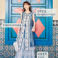 Bishanghua Denim Hanfu Set—Long Bijia Vest & Printed Chiffon Skirt modern Shisanyu