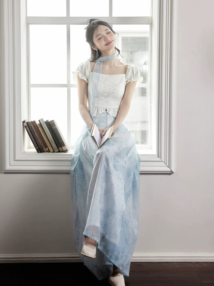 More than thirteen [青云端] new Chinese top wide-leg pants set modern HanFuDreams