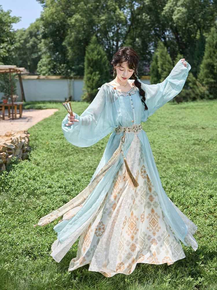 More Than Thirteen [Qingping wind] summer round neck printed lower skirt modern HanFuDreams