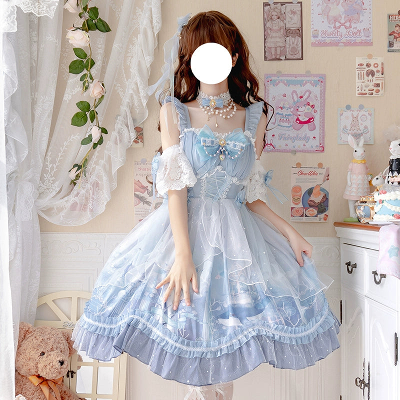Lolita skirt and whale line JSK blue elegant light flower wedding