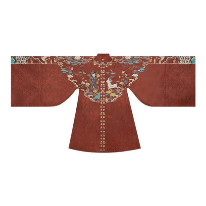 Hanfu Ming-Style Long Jacket and Horse Face Skirt ming HanFuDreams Fashion Orange-red stand-up collar, large-sleeved long jacket, in stock. S