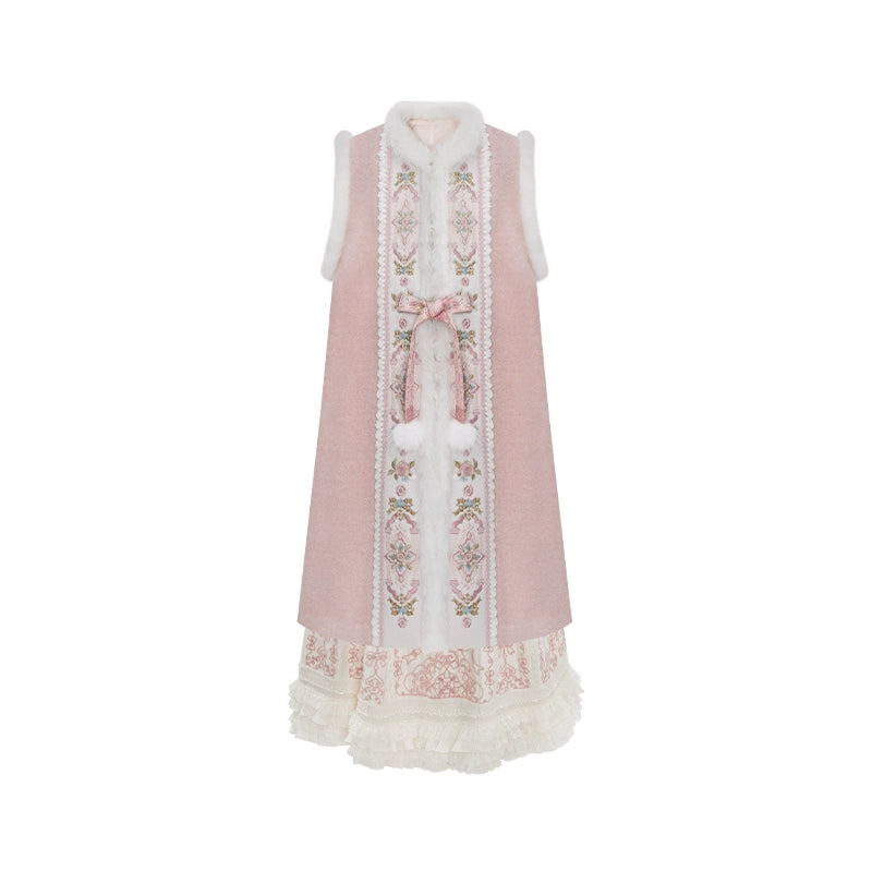 More than thirteen [Taojian Snow] woolen embroidery than jacquard knitted skirt Han han HanFuDreams two-piece set S