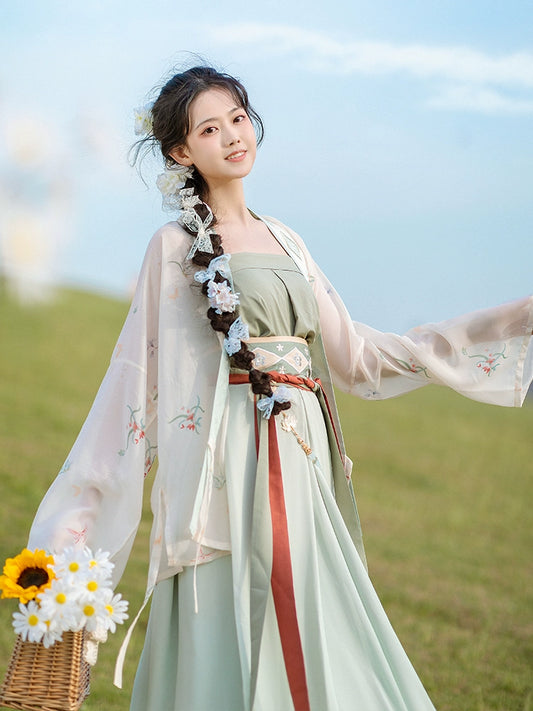 Song style straight-collar shirt with straps, Hanfu dress.