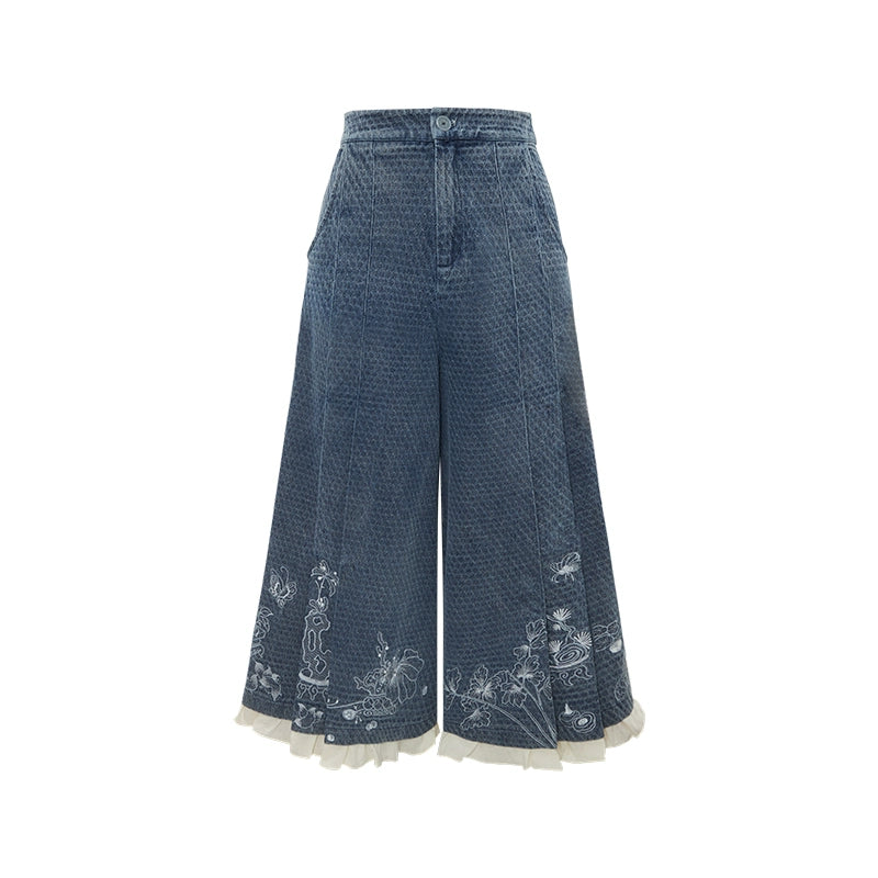 More than thirteen [Boxin Yue] 2025 autumn new jacquard vest denim skirt pants modern HanFuDreams Denim skirt and pants S