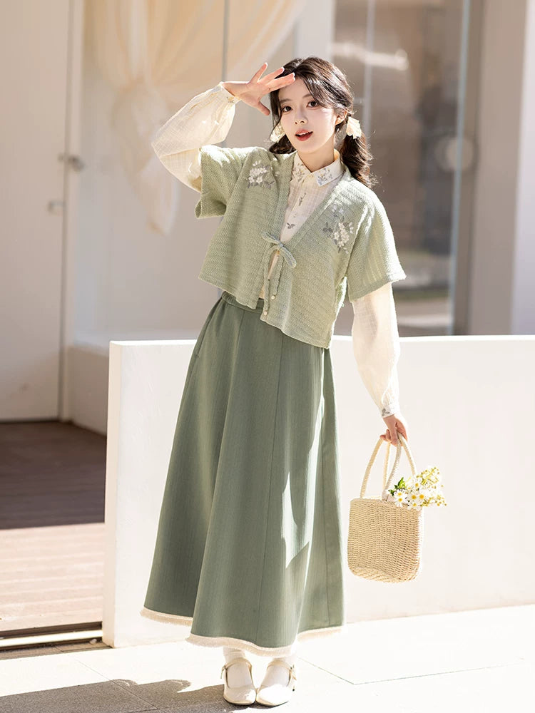 Chi Xia [Mint Flower Sea] Han Element Short Shirt Broken Skirt han HanFuDreams